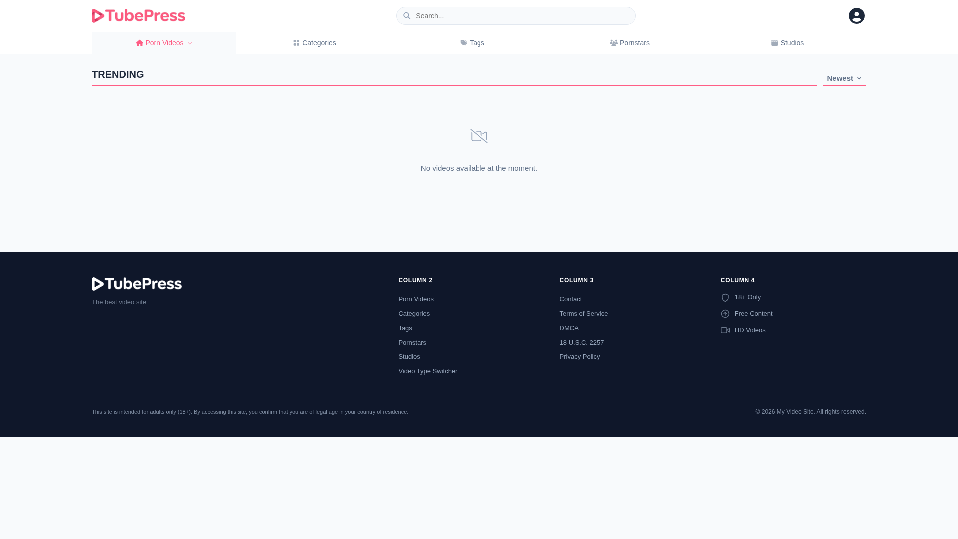 TubePress adult tube site CMS — Desktop view showing video management dashboard
